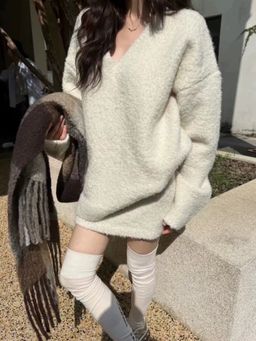 MISS MOSA BY AKANKSHA - Beige Bosco Solid Sweater And Skirt (Set of 2)