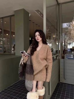 MISS MOSA BY AKANKSHA - Brown Bosco Solid Sweater And Skirt (Set of 2)