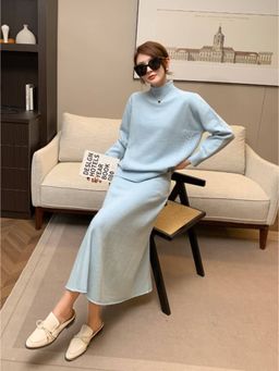 MISS MOSA BY AKANKSHA - Sky Blue Cassidy Winter Solid Sweater And Skirt (Set of 2)