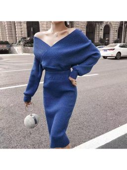 MISS MOSA BY AKANKSHA - Blue Cresta Solid Top And Skirt (Set of 2)