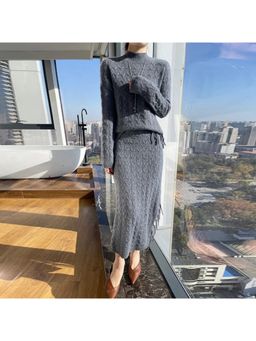 MISS MOSA BY AKANKSHA - Dark Grey Jiah Winter Sweater And Skirt (Set of 2)