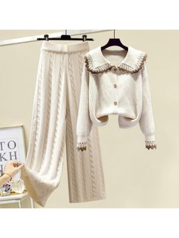 MISS MOSA BY AKANKSHA - White Jamey Woolen Top And Pant (Set of 2)