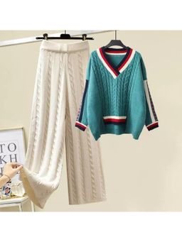 MISS MOSA BY AKANKSHA - Sea Green Larisa Woolen Top And Pant (Set of 2)