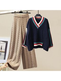 MISS MOSA BY AKANKSHA - Navy Blue Larisa Woolen Top And Pant (Set of 2)