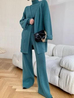 MISS MOSA BY AKANKSHA - Blue Luxury Collection Suarez Solid Co-Ord (Set of 3)