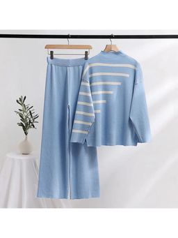 MISS MOSA BY AKANKSHA - Blue Mario Striped Woolen Co-Ord (Set of 2)