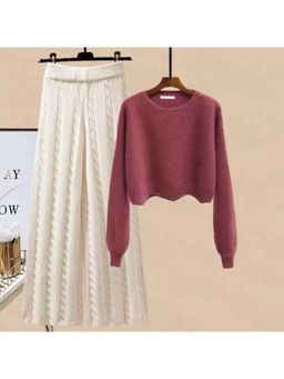 MISS MOSA BY AKANKSHA - Red Meraki Woolen Solid Top And Pant (Set of 2)