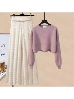 MISS MOSA BY AKANKSHA - Lavender Meraki Woolen Solid Top And Pant (Set of 2)