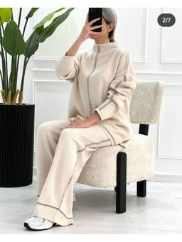 MISS MOSA BY AKANKSHA - Off White Olly Luxe Winter Solid Co-Ord (Set of 2)