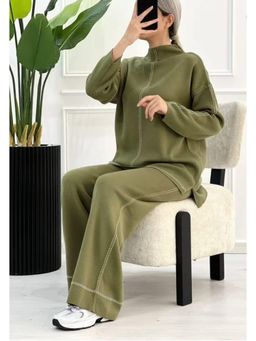 MISS MOSA BY AKANKSHA - Green Olly Luxe Winter Solid Co-Ord (Set of 2)