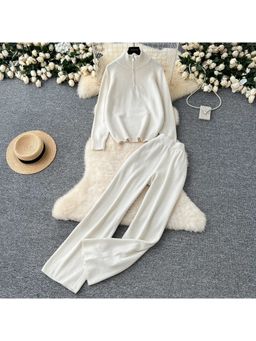 MISS MOSA BY AKANKSHA - Off White Oliver Luxe Solid Co-Ord (Set of 2)