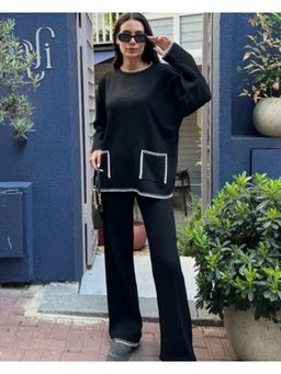 MISS MOSA BY AKANKSHA - Black Sally Luxe Winter Solid Co-Ord (Set of 2)