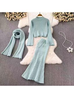 MISS MOSA BY AKANKSHA - Green Sal Luxe Top With Skirt And Scarf (Set of 3)