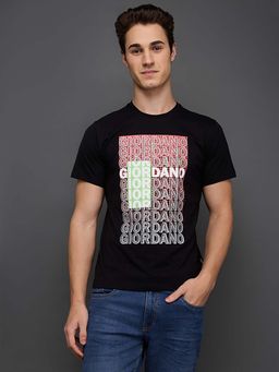 Giordano - Black Cotton Typography Printed Slim Fit Short Sleeves T-Shirt