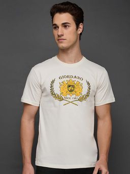 Giordano - White Cotton Graphic Printed Slim Fit Short Sleeves T-Shirt