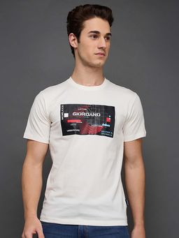 Giordano - White Cotton Graphic Printed Slim Fit Short Sleeves T-Shirt
