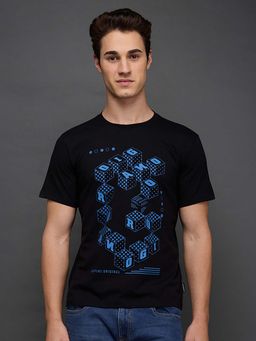 Giordano - Black Cotton Graphic Printed Slim Fit Short Sleeves T-Shirt