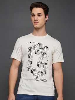 Giordano - White Cotton Graphic Printed Slim Fit Short Sleeves T-Shirt