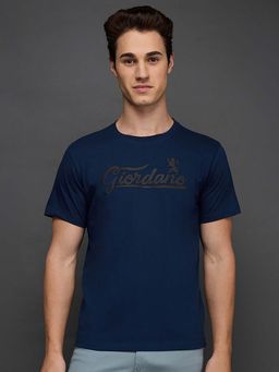 Giordano - Dark Blue Cotton Brand Logo Printed Slim Fit Short Sleeves T-Shirt