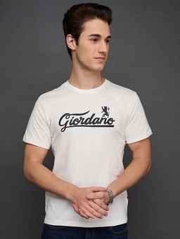Giordano - White Cotton Brand Logo Printed Slim Fit Short Sleeves T-Shirt
