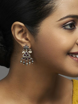 Divas Mantra - Corundum & Pearl drops Floral Motif Earrings Pink Spinel Stones, CZ Stones