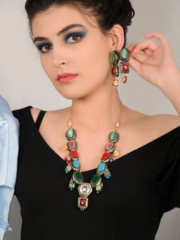 Odette - Multicolour Ethnic Onyx-Diamante Necklace Set