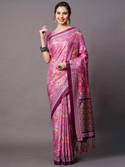 Odette - Mauve Festive Dole Silk Printed Saree with Unstitched Blouse