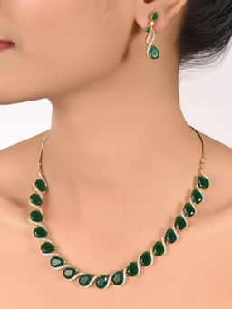 Ratnavali Jewels - Gold Plated Green American Diamond Symmetrical Design Necklace Jewellery Set
