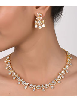 Ratnavali Jewels - Gold Plated White American Diamond Necklace Jewellery Set