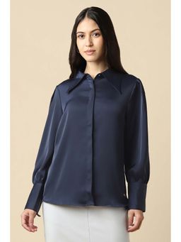 Allen Solly - Women Navy Blue Solid Full Sleeves Shirt