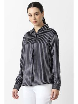 Van Heusen - Women Navy Stripe Full Sleeves Formal Shirt