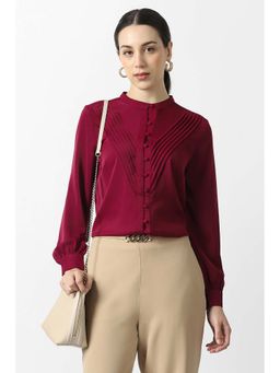 Van Heusen - Women Maroon Solid Full Sleeves Formal Shirt