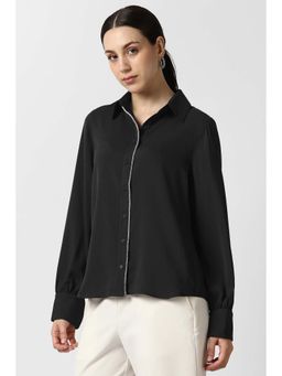 Van Heusen - Women Black Solid Full Sleeves Casual Shirt