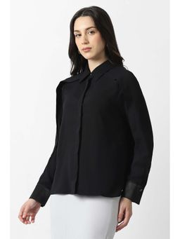 Van Heusen - Women Black Solid Full Sleeves Casual Shirt