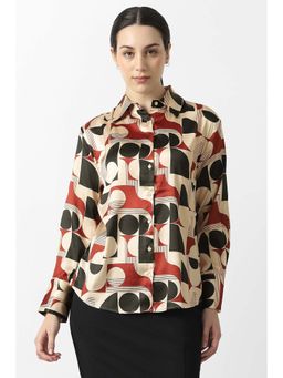 Van Heusen - Women Beige Print Full Sleeves Casual Shirt