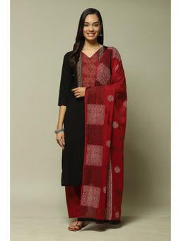 Biba - Black Cotton Unstitched Suit (Set of 3)