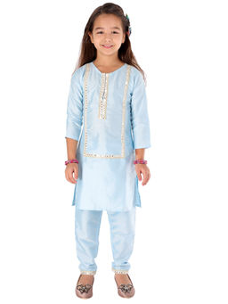 Vastramay - Girls Mirror Work Viscose Kurta And Pant (Set of 2)