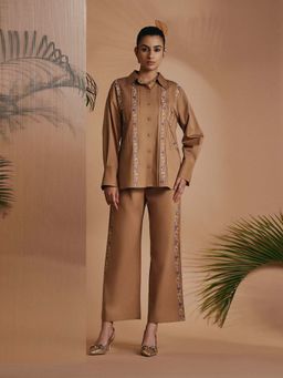 ORIGANI - Women Brown Embroidered Co-Ord Set