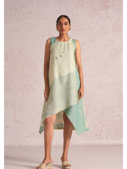 Kaveri - Green Linen Blend Abstract Dress