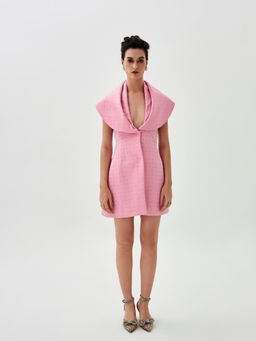 Prot Official - Blush Rhinestone Draped Collar Pink Mini Dress
