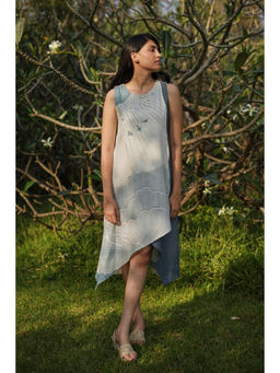 Kaveri - Blue Linen Blend Abstract Dress