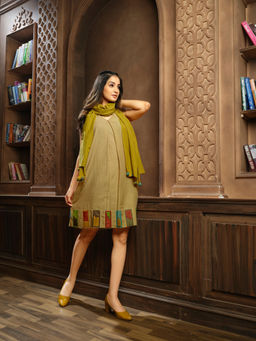 Thread Game - Anvyaa Hand Crafted Bamboo Fabric Yellow Dress