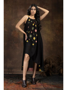 Thread Game - Anvyaa Polka Dot Black Knee Length Dress