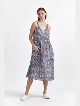 Perona - Women Cotton Silk Blue Midi Dress