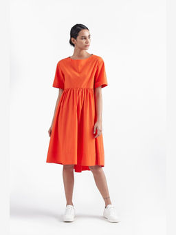Perona - Women Pure Cotton Orange Midi Dress