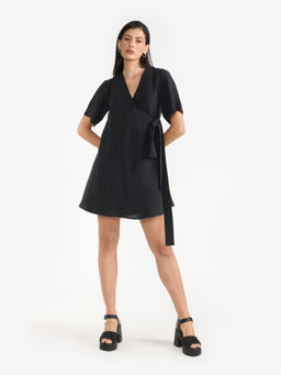 Perona - Women Cotton Black Mini Dress
