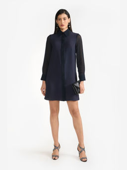 Perona - Women Cotton Navy Blue Mini Dress