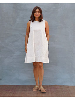 Chidiyaa - Drifting Away Handblock Print Cotton White Knee Length Dress