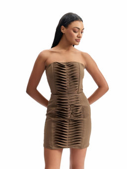 CILVR - Contour Pleated Brown Mini Dress