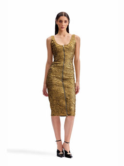 CILVR - Antique Front-Zip Gold Mini Dress